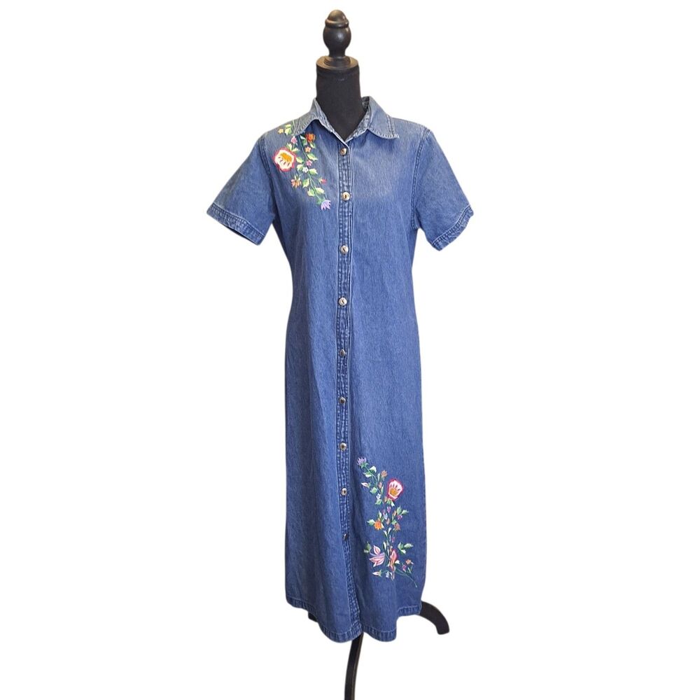 Bea Classics Women's Denim Dress Size M Floral Embroidered